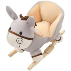 TRUE DEAL Âne à Bascule Avec Dossier Peluche 60 X 32 X 55 Cm Gris -Assise pour enfant Soldes 67542195 4