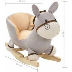 TRUE DEAL Âne à Bascule Avec Dossier Peluche 60 X 32 X 55 Cm Gris -Assise pour enfant Soldes 67542195 5