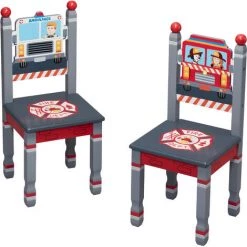 TEAMSON KIDS Lot De 2 Chaises Enfant En Bois Chambre Garçon Pompiers Fantasy Fields TD-12514A2